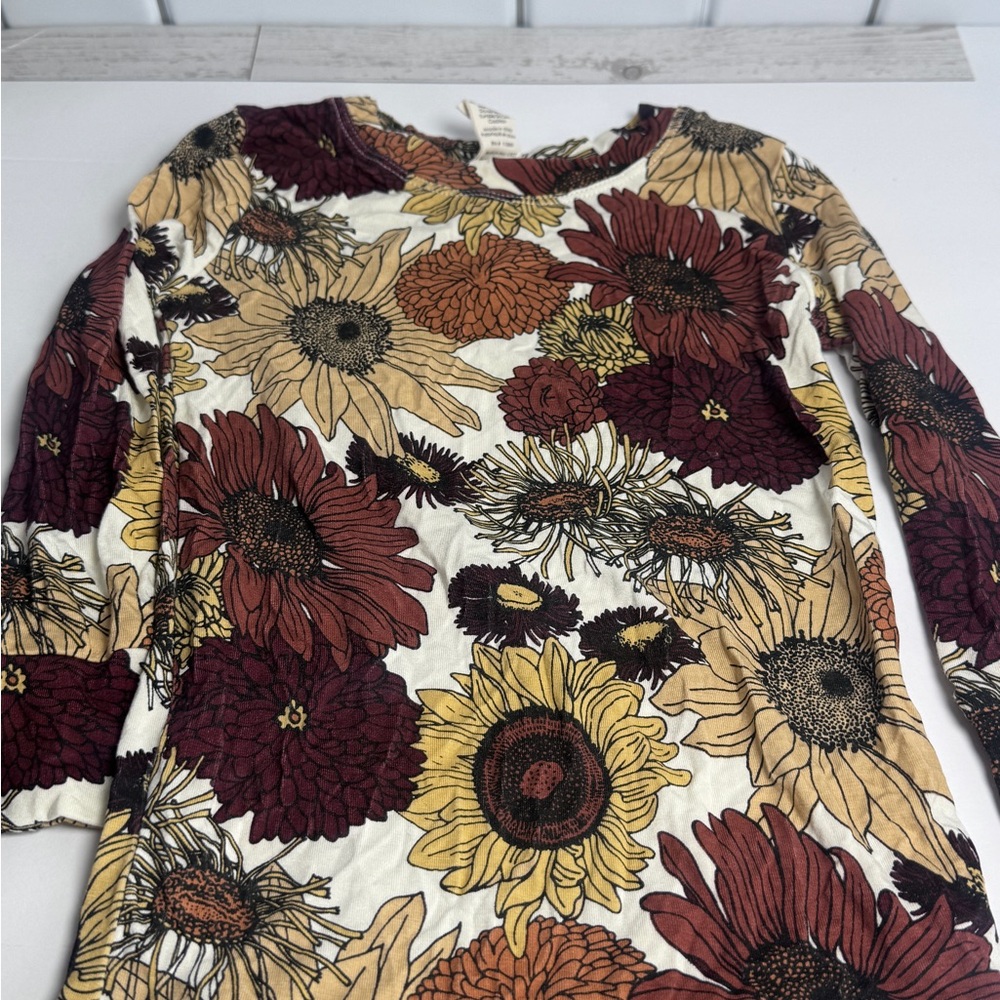kate quinn Cream Floral Sunflower Top with Mustard and Rust Accents